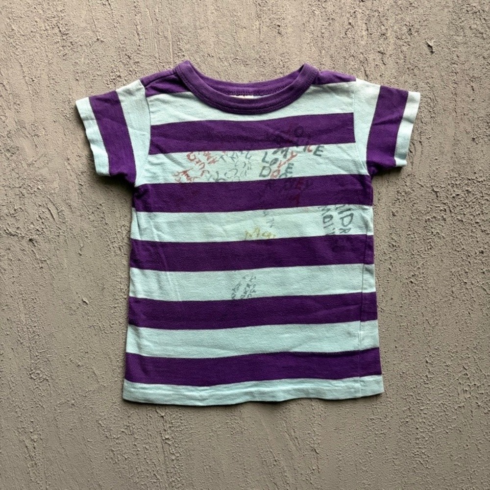 Denim Dungaree T-Shirt Small 110CM Purple Stripe Japan Baby Tee